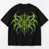 Front flat lay of black oversized Acid Web tee on a clean light surface