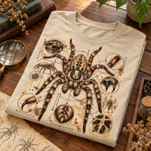 Folded sand Arachnid Field Notes shirt showing the brown and black print