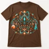 Front flat lay of Brown Unisex Atomic Spider Lab retro spider graphic tee with turquoise orange and cream science artwork