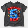 Front flat lay of charcoal Birthday Boy Web 5 spider birthday boy shirt