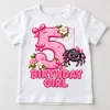 Front flat lay of white Birthday Girl Web 5 spider birthday girl shirt