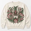 Front flat lay of Natural Botanical Crawler Crew botanical spider sweatshirt with fern and wildflower print
