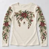 Front flat lay of cream Botanical Web Arms floral spider long sleeve shirt