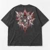 Front flat lay of charcoal oversized Broken Web Geometry tee on a clean light surface