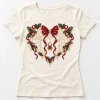 Front flat lay of ivory women's fitted Christmas Web Heart spider shirt