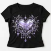 Front flat lay of black Chrome Web Heart Y2K spider web baby tee