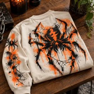 Folded bone graffiti spider long sleeve with printed sleeve visible
