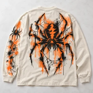 Front flat lay of bone Concrete Crawler graffiti spider long sleeve