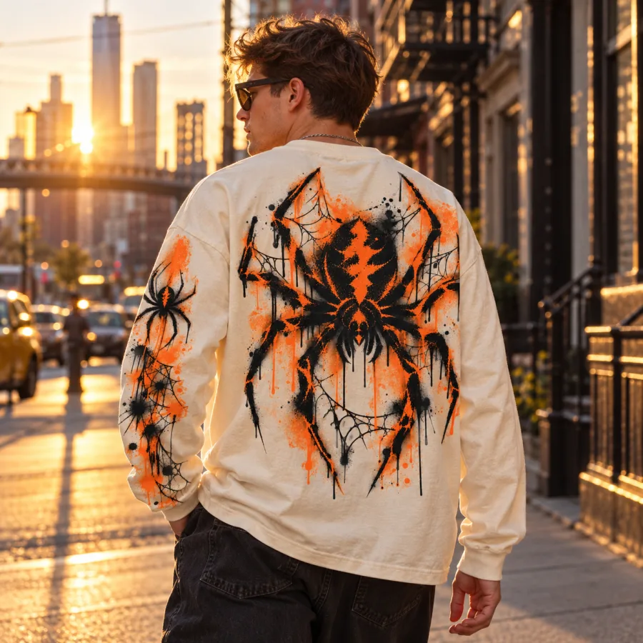 Person in Concrete Crawler long sleeve standing by a painted wall in an alley