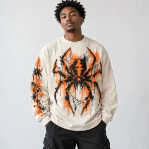 Model wearing oversized bone Concrete Crawler long sleeve tee