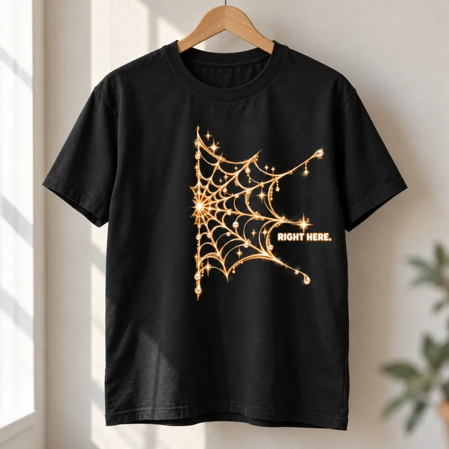 Black Connected Web Right couple tee on a wooden hanger