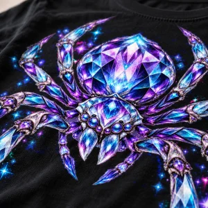 Close-up of faceted crystal spider legs and white sparkle highlights