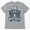 Front flat lay of Heather gray Dad Of The Web Kid spider birthday dad shirt with navy and cream number 5 crest