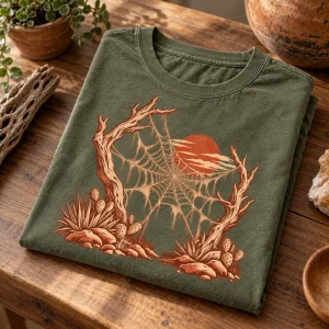 Folded faded olive desert spider web shirt