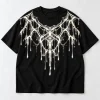 Front flat lay of black Dripping Web oversized tee with off-white melting web