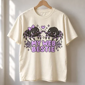 Cream Eight Legs Besties tee on a hanger