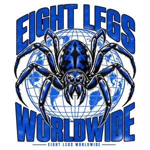 Front flat lay of white Eight Legs Worldwide oversized tee