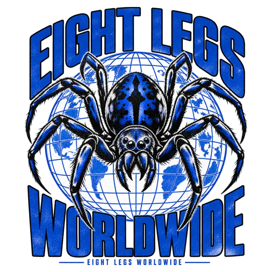 Front flat lay of white Eight Legs Worldwide oversized tee