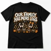 Front flat lay of black Family Eight Legs matching tee with cream and orange spider family Halloween artwork