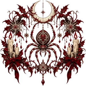 Front flat lay of black Gothic Winter Crawler gothic spider Christmas sweatshirt