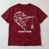 Front flat lay of burgundy Heart Web Pair Left spider web heart couple shirt