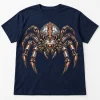 Front flat lay of navy heavyweight Mechanical Spider shirt with steel-gray and copper-look robotic spider print