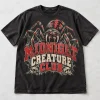 Front flat lay of washed black Midnight Creature Club vintage spider shirt