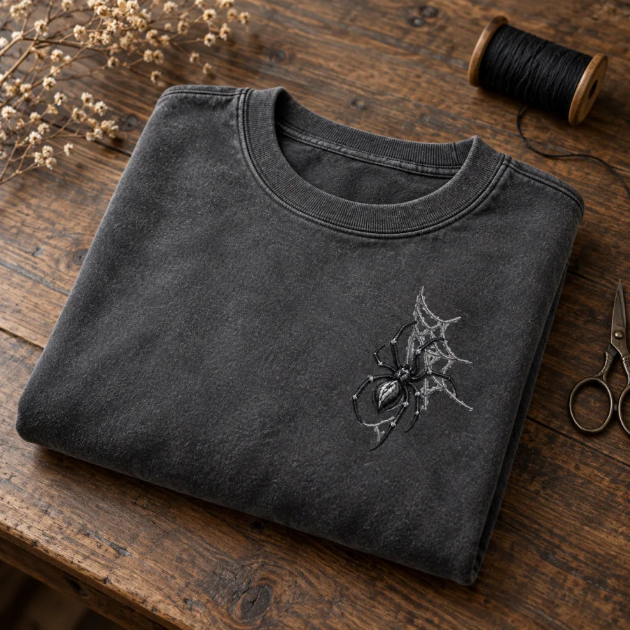 Folded washed charcoal minimal spider sweatshirt