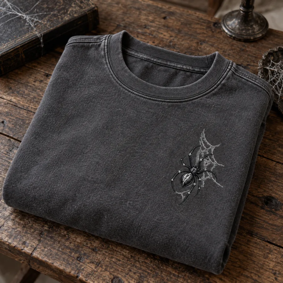 Man in Midnight Embroidery sweatshirt reading by a window in a quiet apartment