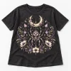 Moon Garden Spider boho spider shirt front flat lay on washed black women's relaxed tee