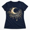 Front flat lay of midnight blue women's Moonlit Web moon spider web shirt