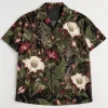 Front flat lay of black Night Garden Button-Up botanical spider shirt