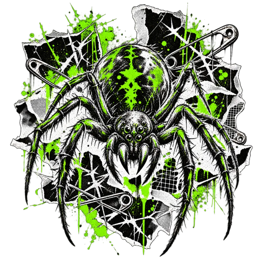 Front flat lay of black Punk Spider oversized punk spider shirt