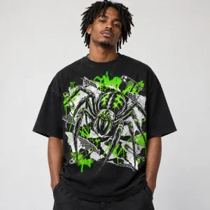 Black Punk Spider tee on a hanger