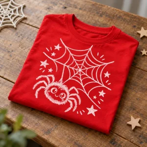 Folded red spider sketch shirt for kids