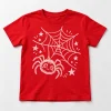 Front flat lay of red Red Web Sketch spider sketch shirt for kids