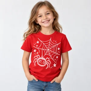 Child wearing red Red Web Sketch youth tee