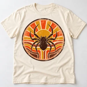 Front flat lay of cream Retro Spider Badge retro spider shirt
