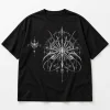 Front flat lay of Black Oversized tee with Silver Web System silver chest mark