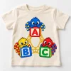 Front flat lay of natural Spider ABC educational spider toddler shirt