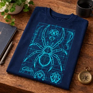 Folded navy Spider Blueprint 02 oversized tee with the chest print visible