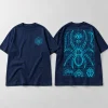 Front flat lay of navy Spider Blueprint 02 oversized tee with small cyan chest diagram
