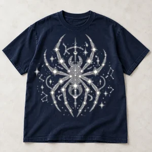 Front flat lay of midnight blue Spider Constellation shirt