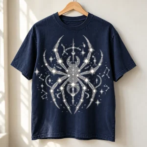 Midnight blue Spider Constellation tee on a hanger