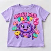 Front flat lay of lavender Spider Donut Party cute spider birthday tee