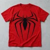 Front flat lay of red Spider-Man Black Emblem on Red tee