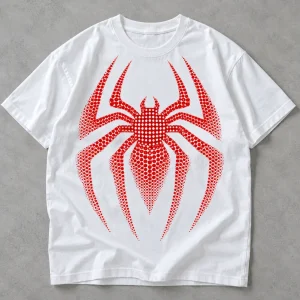 Front flat lay of white Spider-Man Halftone Emblem t shirt
