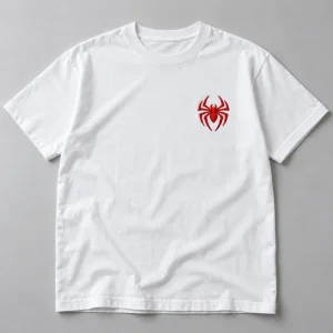 Front flat lay of white Spider-Man Pocket Emblem heavyweight tee