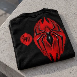 Folded black oversized Spider-Man Shadow Emblem t shirt