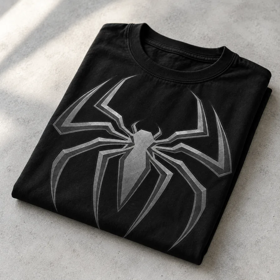 Folded black Spider-Man Tonal Emblem tee showing the tonal emblem